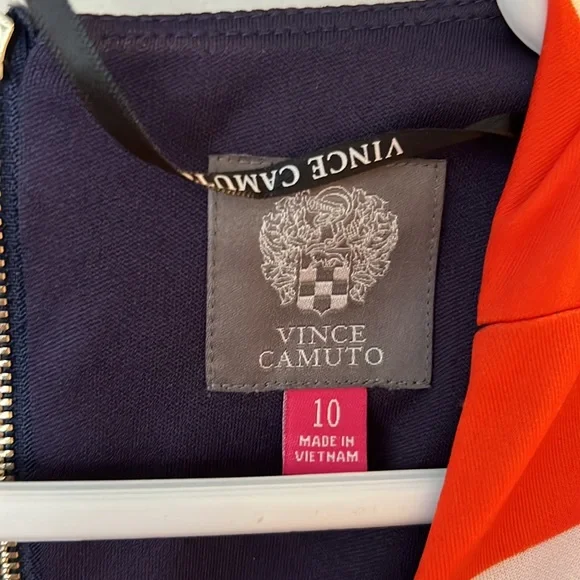 Vince Camuto Lined Navy, Blue, White & Coral Striped Dress - Picture 3 of 11